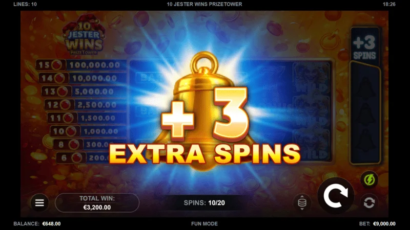 10 Jester Wins PrizeTower - three additional spins